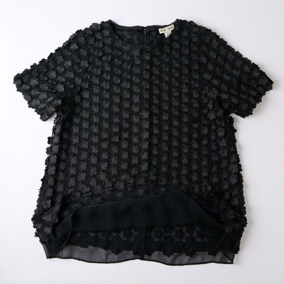 Reiss Women’s Top Sz 4 Black 3D Floral Embroidered Dark Cottagecore Whimsigoth - Picture 9 of 9